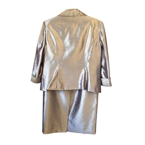 Alex Evenings Women’s Beige Satin Sequin Mother of The Bride Jacket Skirt Sz. 16 - Picture 2 of 16
